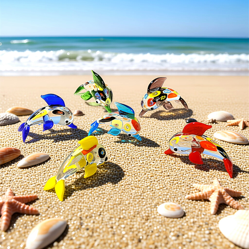 Marine Aquarium Europe - Kleurrijk miniatuur glazen dolfijnbeeldje, schattige zeedierenornamenten,